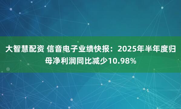大智慧配资 信音电子业绩快报：2025年半年度归母净利润同比减少10.98%