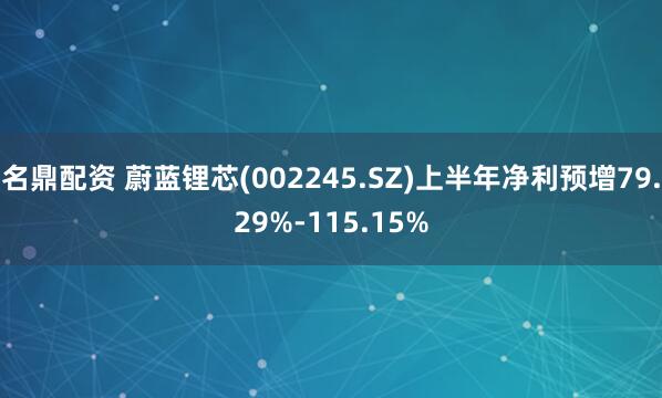 名鼎配资 蔚蓝锂芯(002245.SZ)上半年净利预增79.29%-115.15%